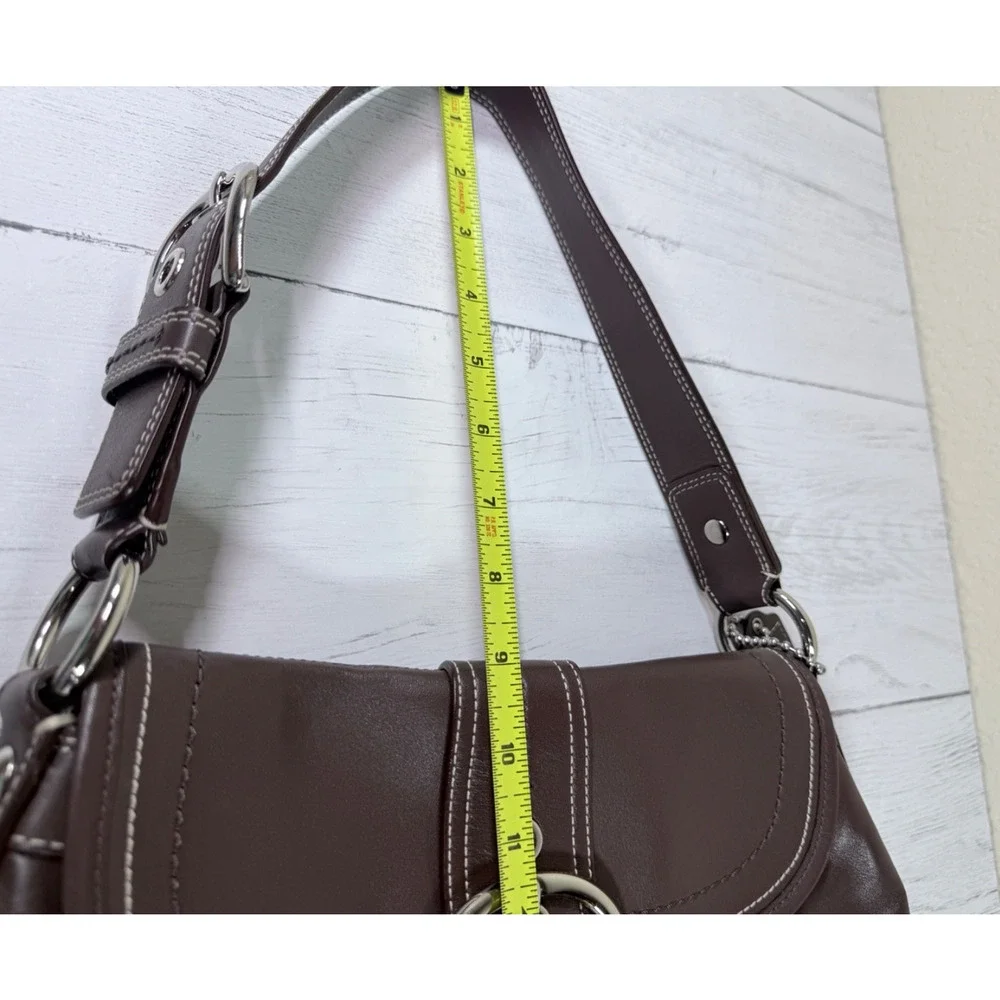 Coach Soho Y2K Rich Brown Buckle Flap Pleated Leather Shoulder Bag Purse F15204